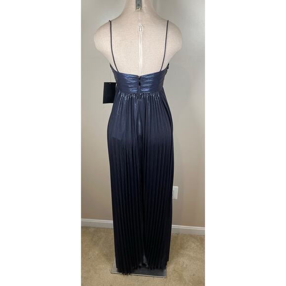 Retrofete Zinnia Ruched Pleated Metallic Lame Ink Blue Maxi Dress Size Small - Picture 7 of 9